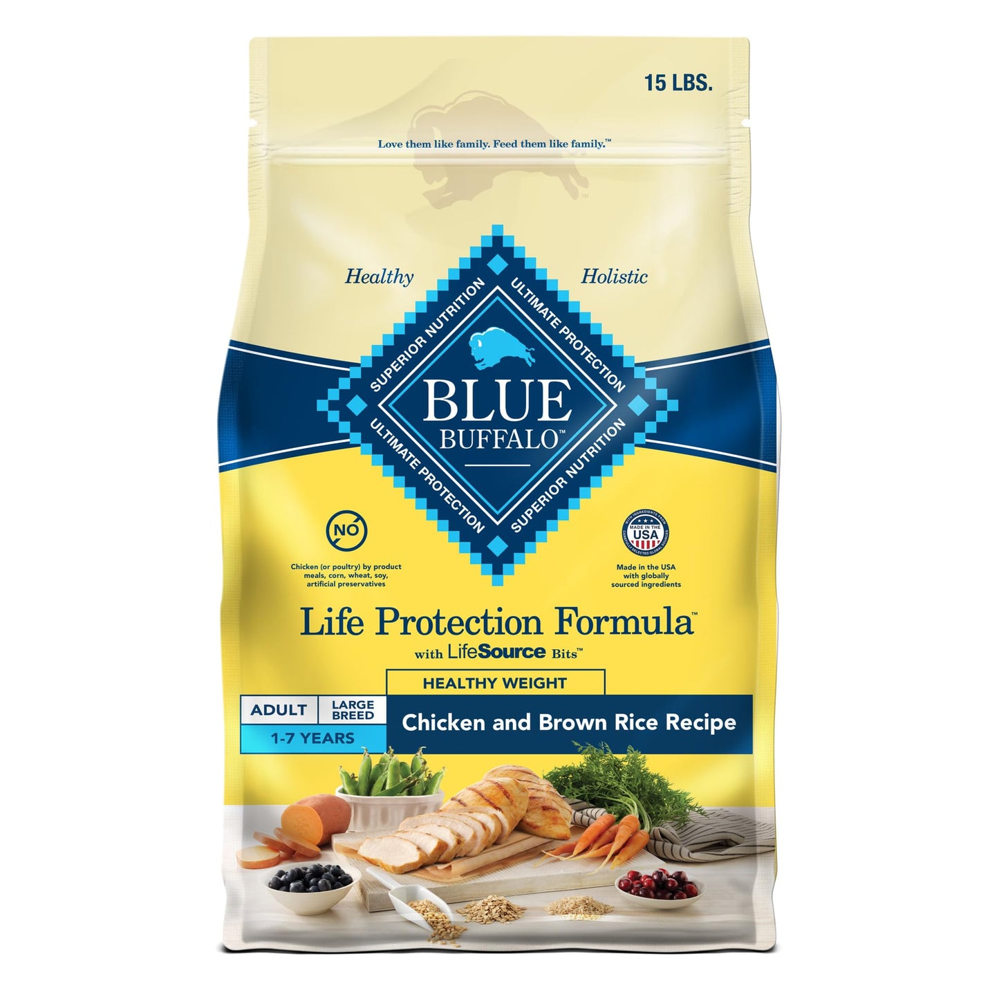 Blue Buffalo Life Protection Formula Healthy Weight Adult Dry Dog Food, Supports an Ideal Weight, Made with Natural Ingredients, Chicken & Brown Rice Recipe, 30-lb Bag