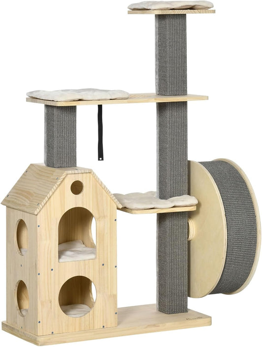 Deluxe Double-Layer cat condo & Climbing Tree with Scratching Posts and Exercise Wheel