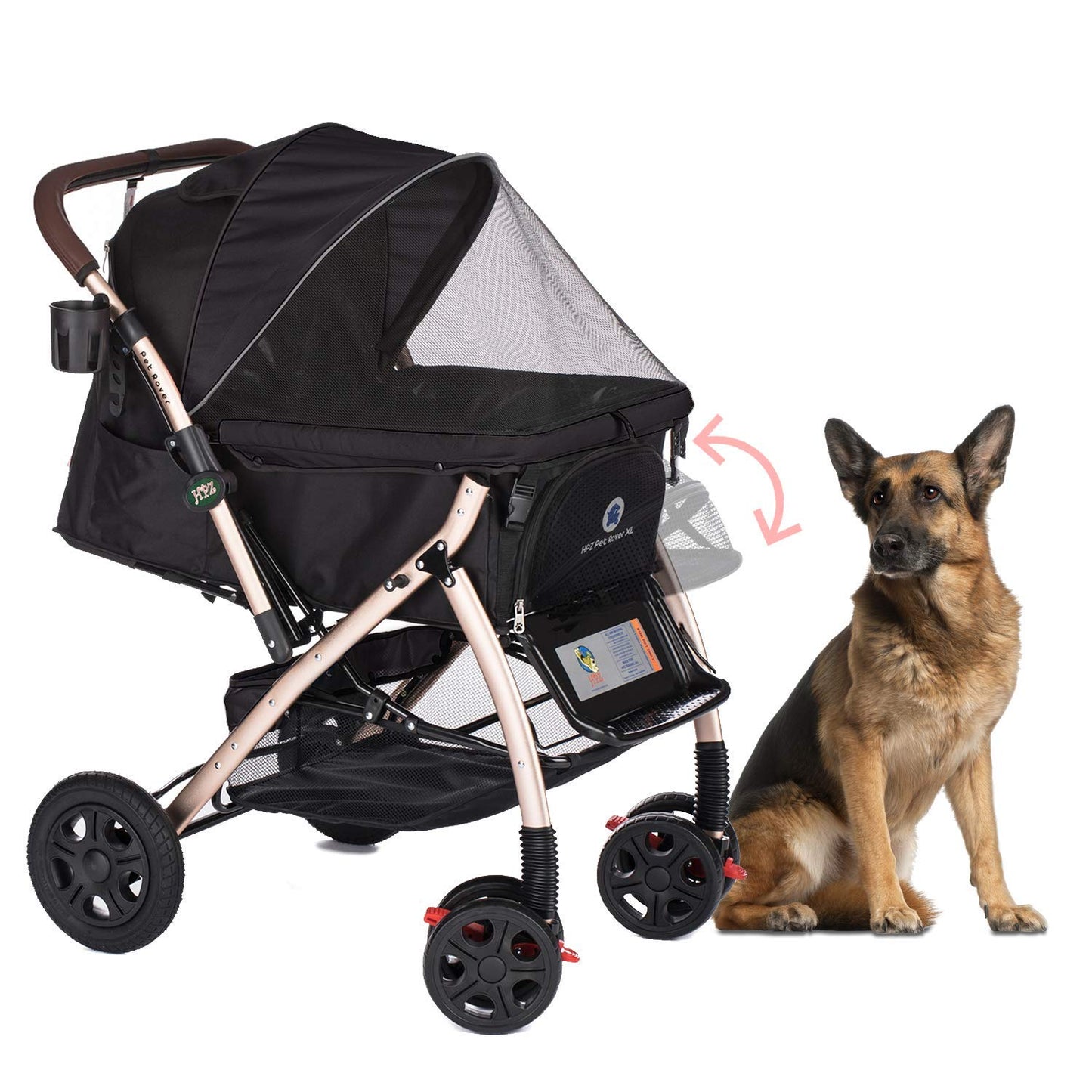 XL Extra-Long Premium Heavy Duty Dog/Cat/Pet Stroller Travel Carriage for Small, Medium, Large Pets (Taupe 2nd-Gen)