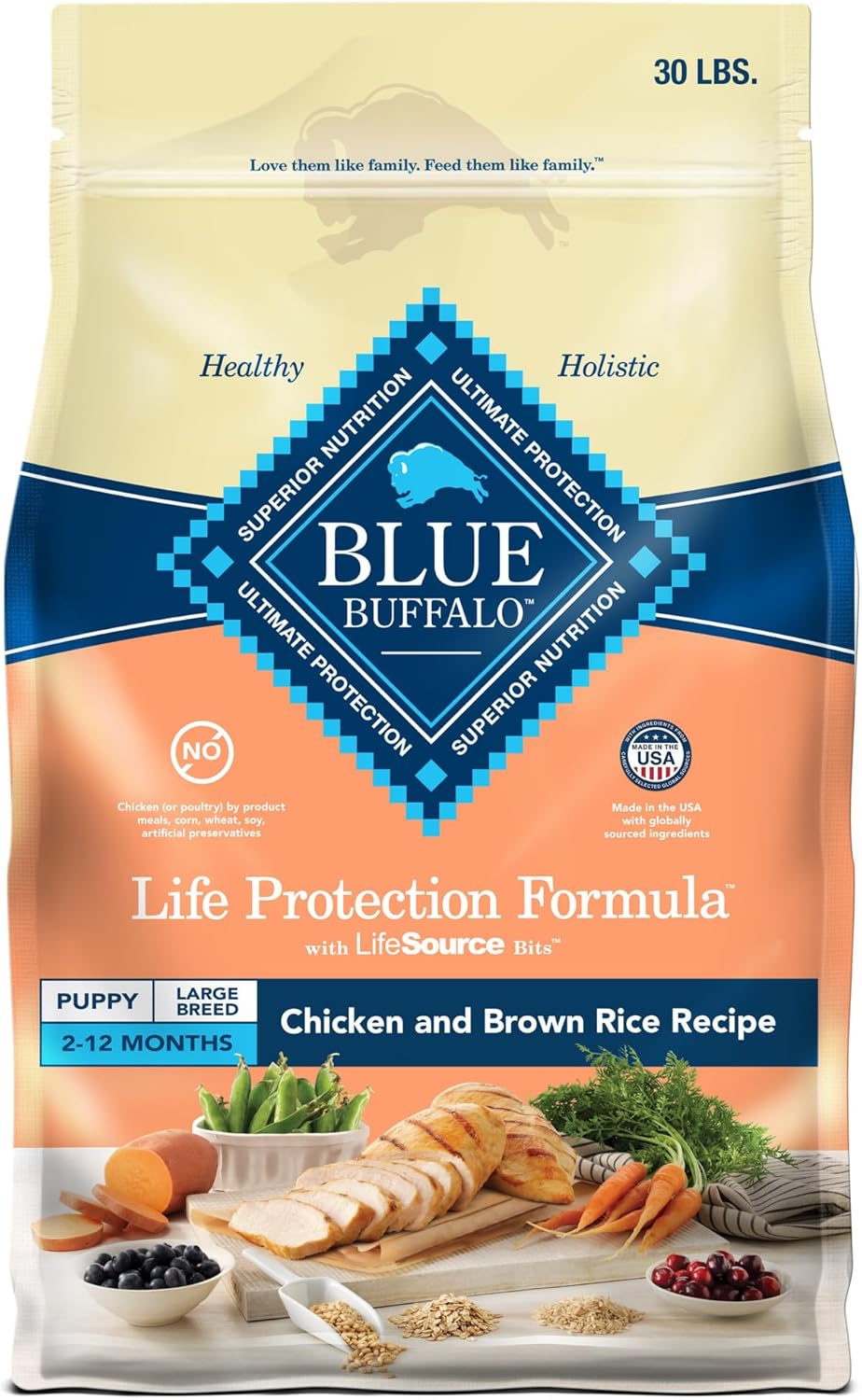 Blue Buffalo Life Protection Formula Large Breed Puppy Dry Dog Food with DHA, Vital Nutrients & Antioxidants, Made with Natural Ingredients, Chicken & Brown Rice Recipe, 30-lb. Bag