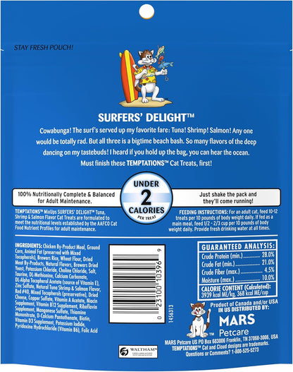 TEMPTATIONS MIXUPS Crunchy and Soft Cat Treats Surfer's Delight Flavor, 6.3 oz. Pouch, Pack of 10