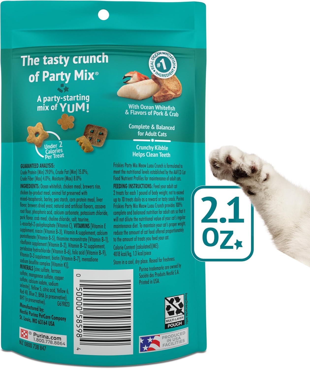 Purina Friskies Cat Treats, Party Mix Meow Luau Crunch - (Pack of 10) 2.1 oz. Pouches