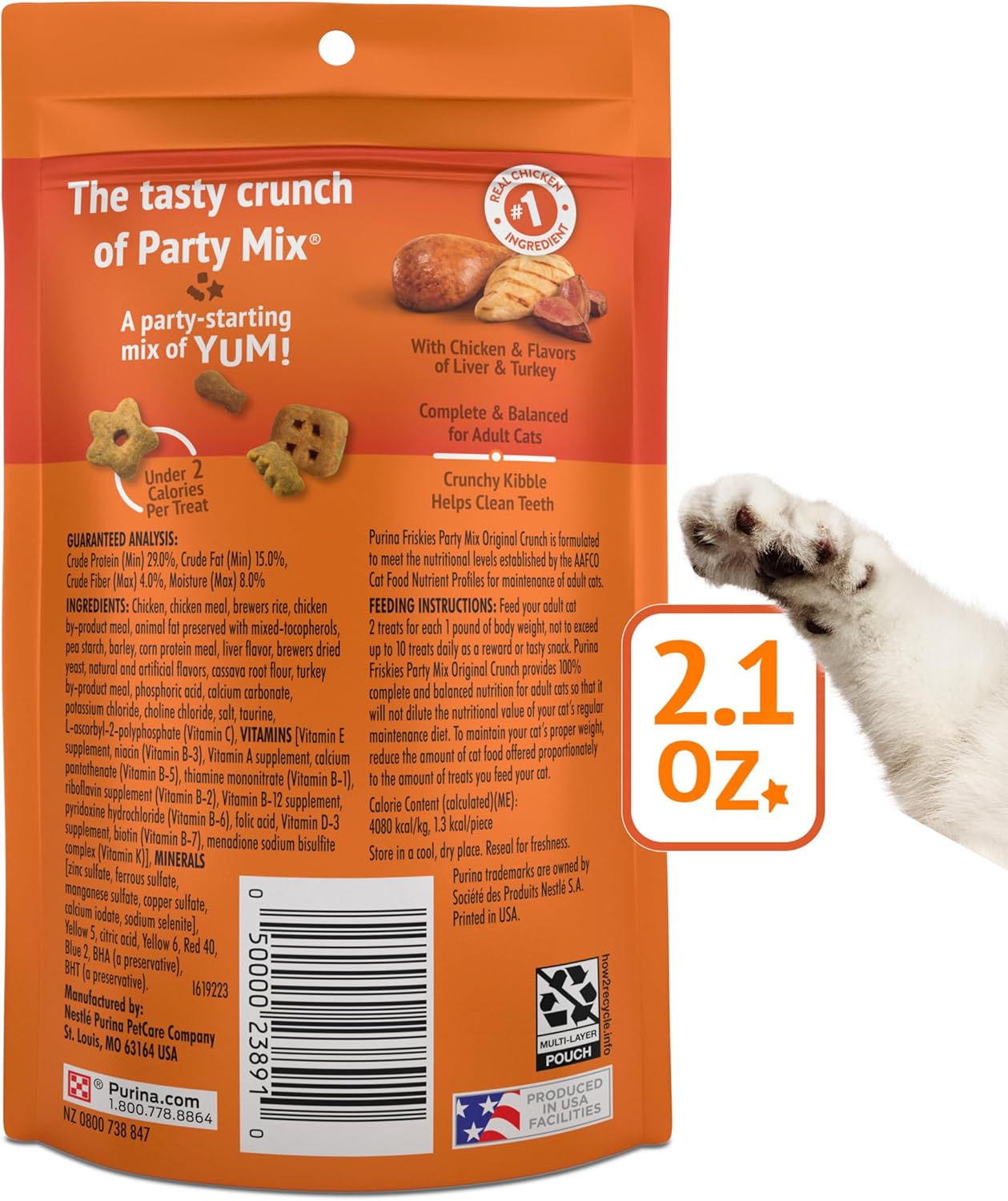 Purina Friskies Cat Treats, Party Mix Original Crunch - (Pack of 10) 2.1 oz. Pouches