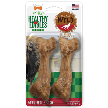 Nylabone Healthy Edibles WILD Natural Long-Lasting Bison Flavor Bone Chew Treats for Dogs, Large (1 Count)