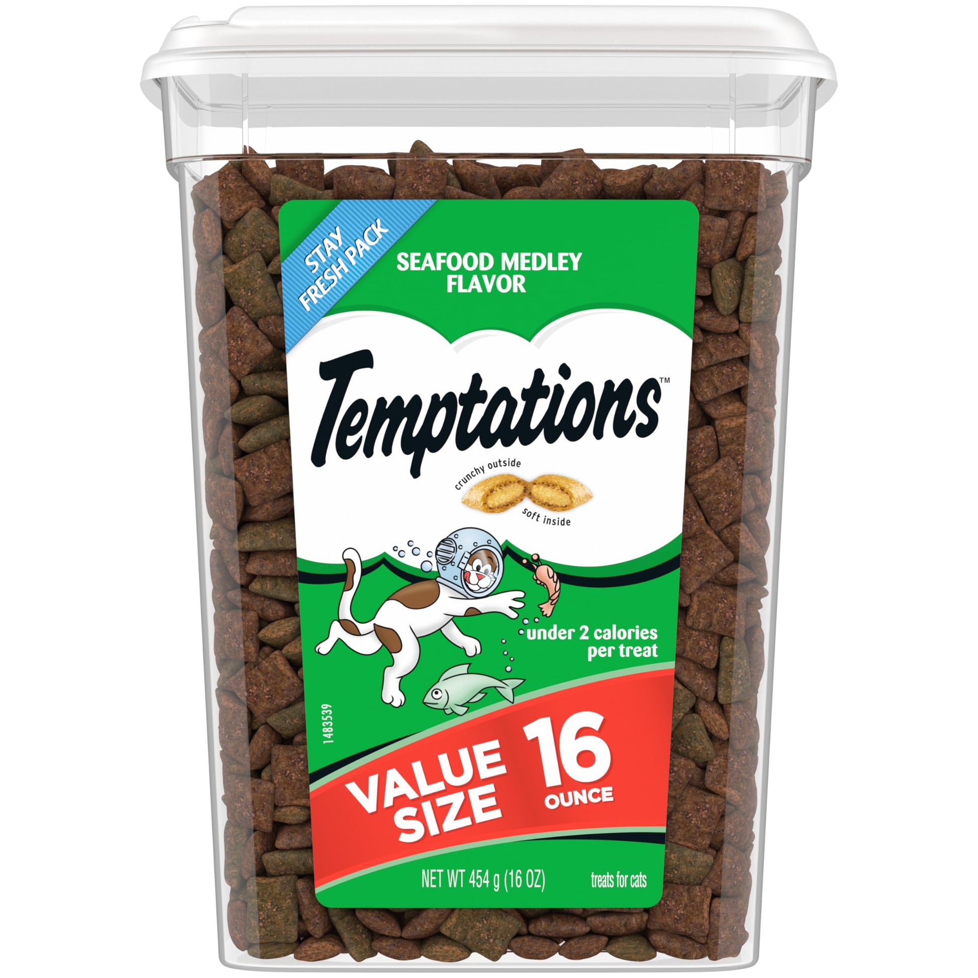 Temptations Classic Crunchy and Soft Cat Treats Seafood Medley Flavor, 30 oz. Tub