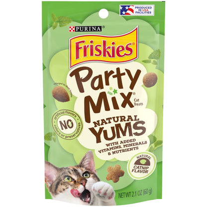 Purina Friskies Made in USA Facilities, Natural Cat Treats, Party Mix Natural Yums Catnip Flavor - 30 oz. Canister