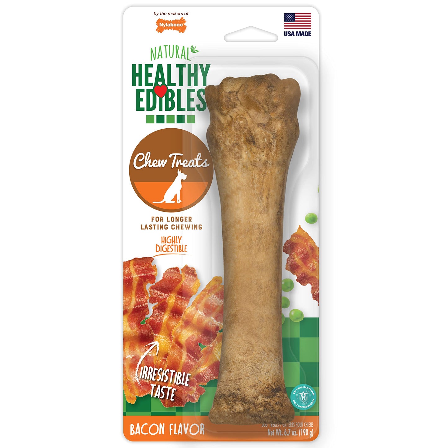 Nylabone Healthy Edibles Natural Dog Chews Long Lasting Bacon Flavor Treats for Dogs, X-Large/Souper (2 Count)