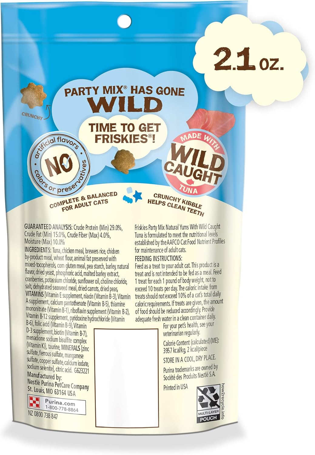 Purina Friskies Natural Cat Treats, Party Mix Natural Yums With Wild Tuna - (Pack of 10) 2.1 oz. Pouches