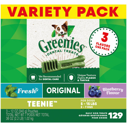 Greenies Teenie Natural Dental Care Dog Treats Blueberry Flavor, 12 oz. Pouch (43 Treats)