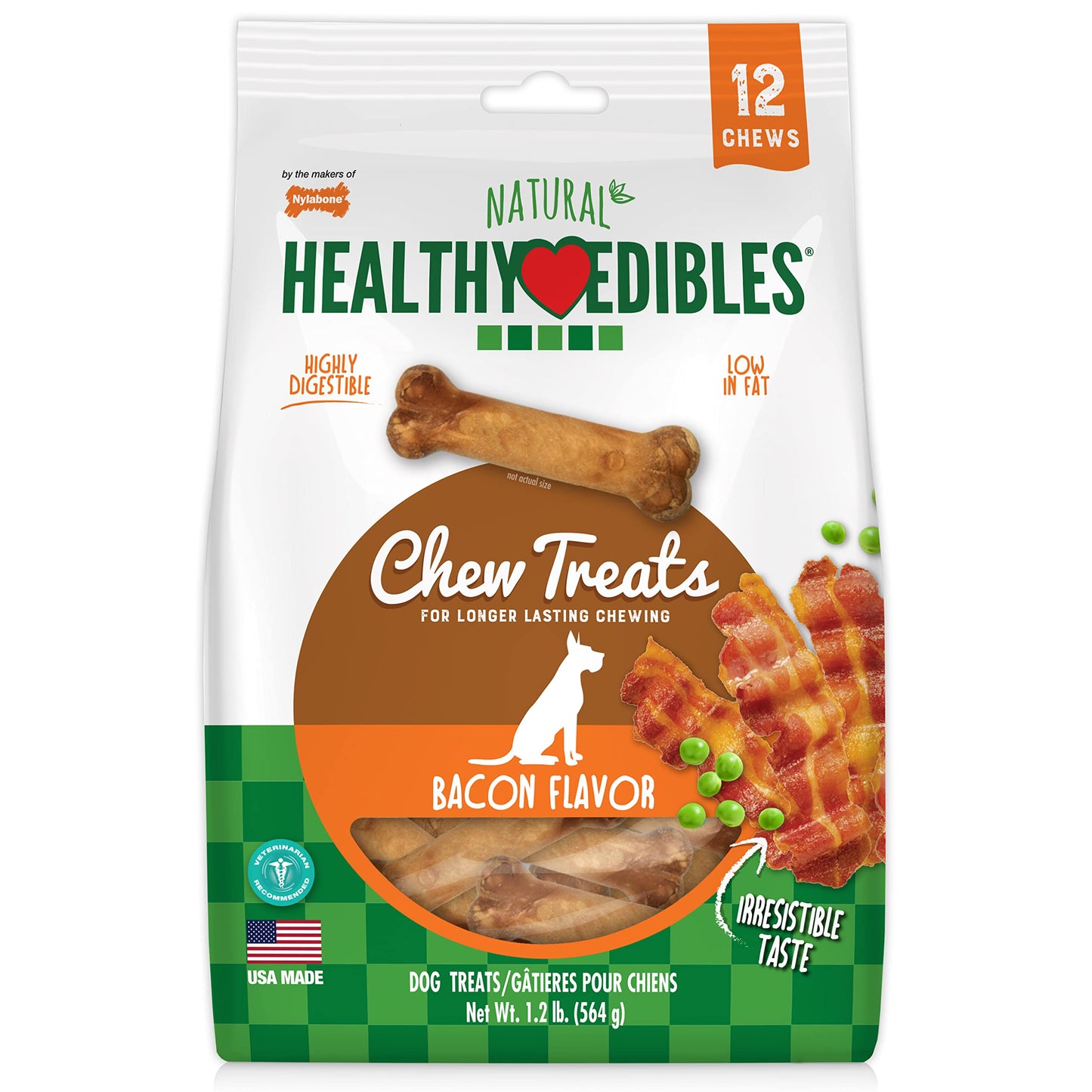 Nylabone Healthy Edibles Natural Dog Chews Long Lasting Roast Beef & Chicken Flavor Treats for Dogs, Small/Regular (12 Count)