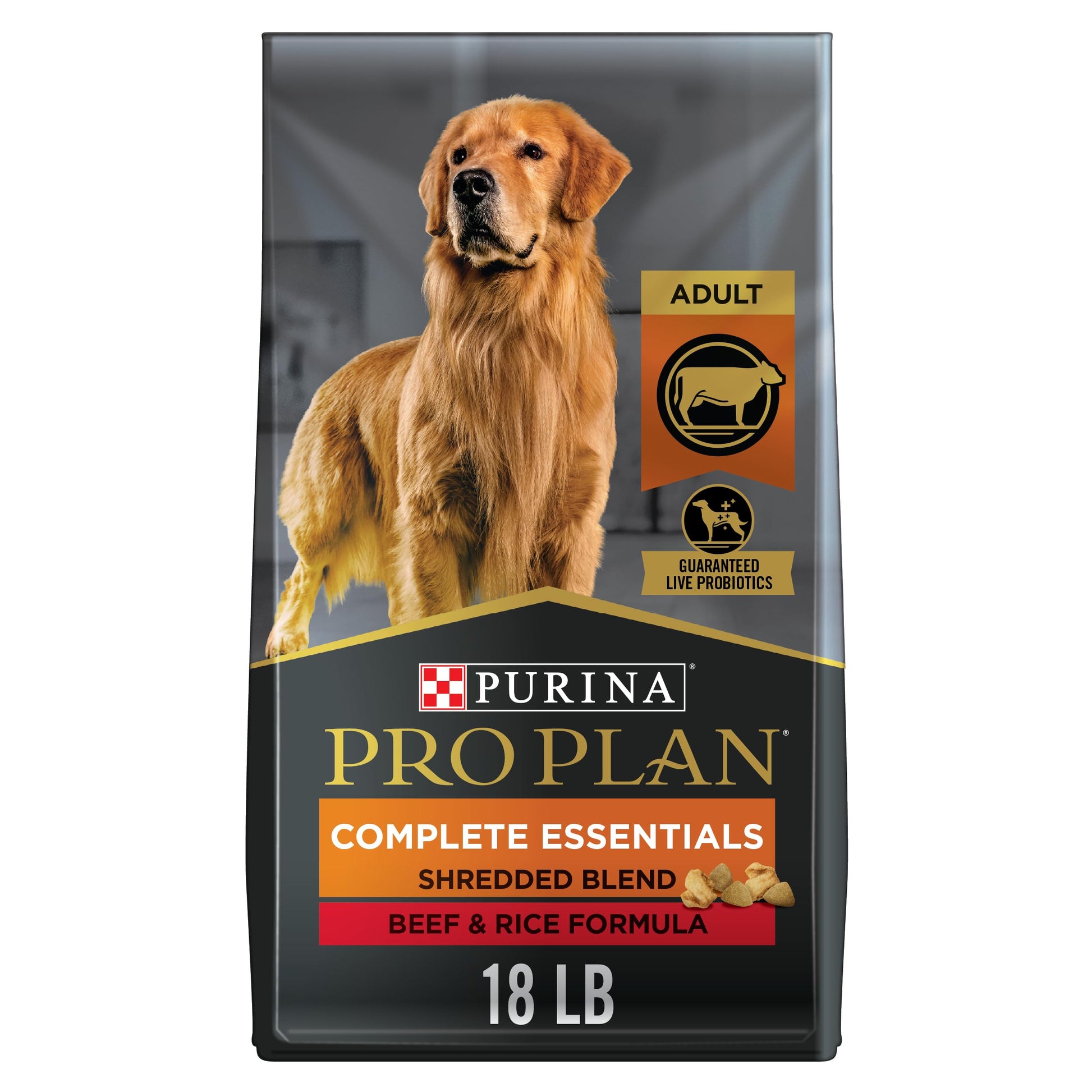 Purina Pro Plan High Protein Dog Food With Probiotics for Dogs, Shredded Blend Chicken & Rice Formula - 18 lb. Bag