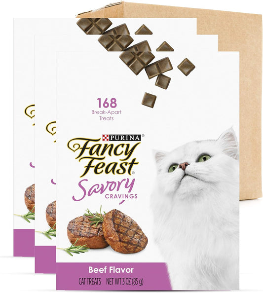 Purina Fancy Feast Limited Ingredient Cat Treats, Savory Cravings Beef Flavor - (10 Packs of 3) 3 oz. Boxes