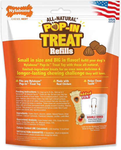 Nylabone Pop-in Treat-Toy Refill Chews, All-Natural Dog Treats for Treat Dispensing Toys, Chicken Flavor, 90 Count