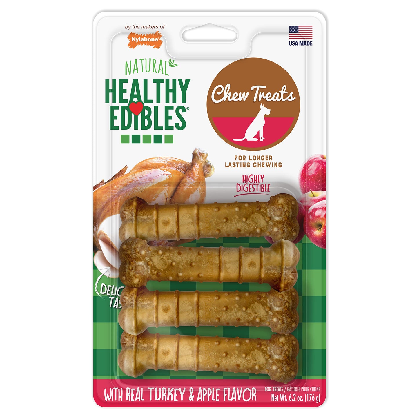 Nylabone Healthy Edibles Natural Dog Chews Long Lasting Roast Beef & Chicken Flavor Treats for Dogs, Small/Regular (12 Count)