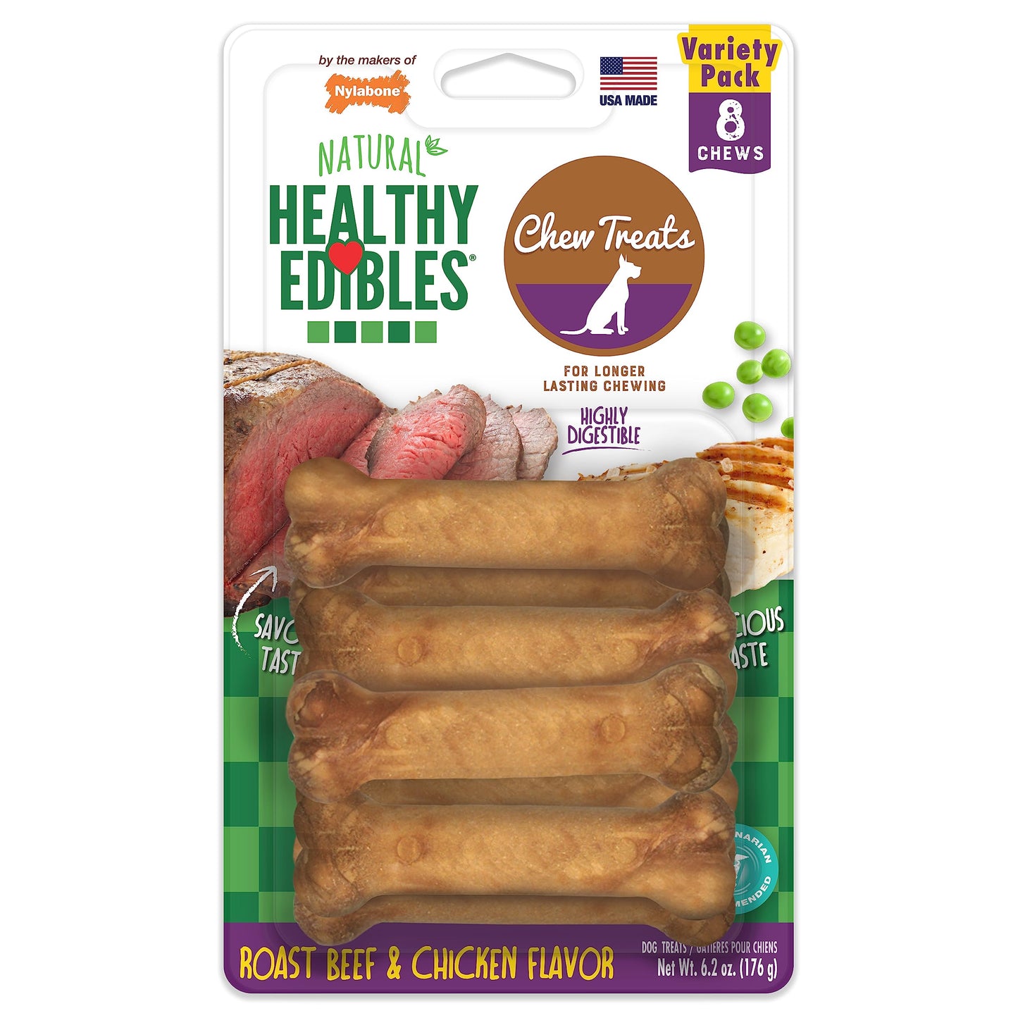 Nylabone Healthy Edibles Natural Dog Chews Long Lasting Chicken Flavor Treats for Dogs, X-Small/Petite (8 Count)