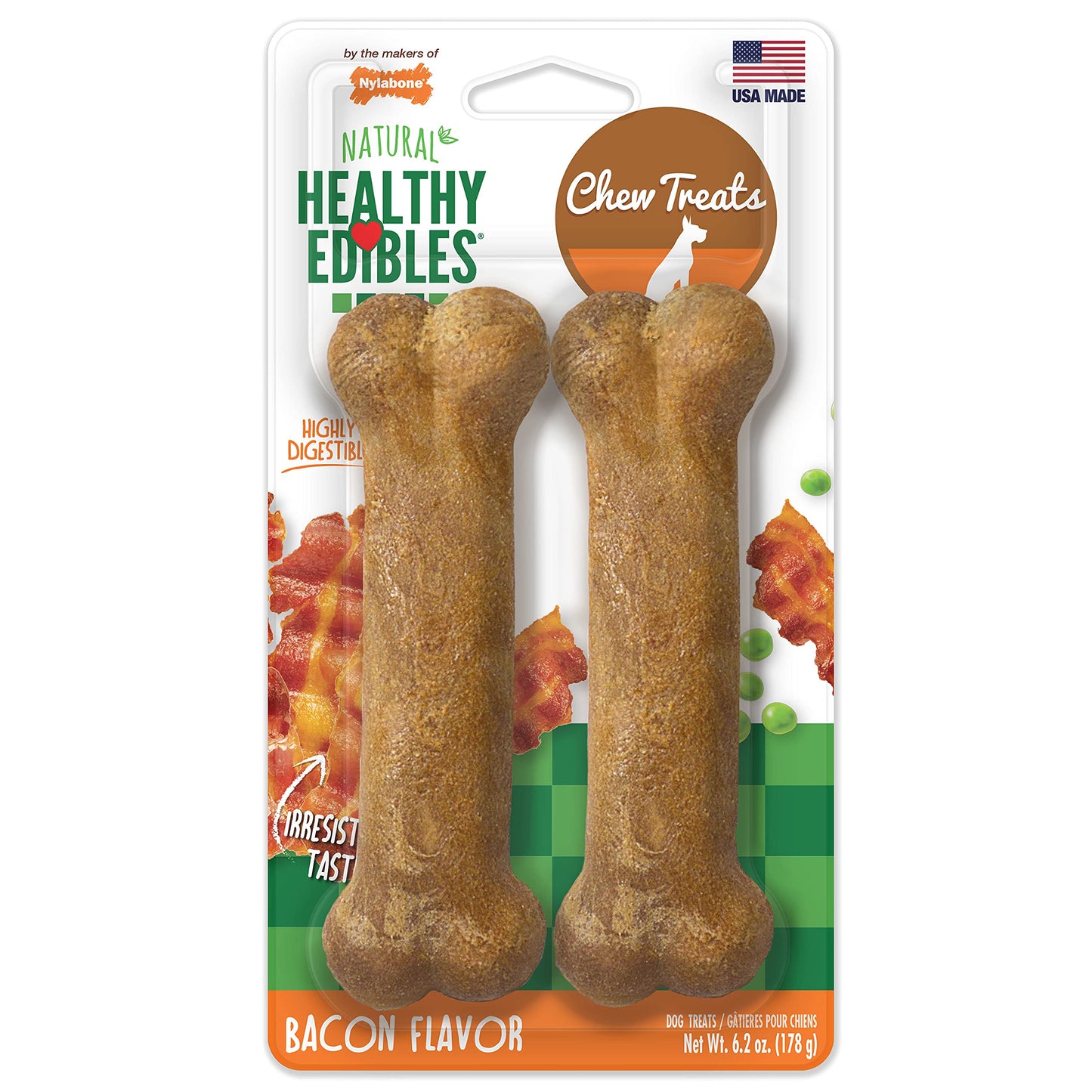 Nylabone Healthy Edibles Natural Dog Chews Long Lasting Bacon Flavor Treats for Dogs, Medium/Wolf (12 Count)