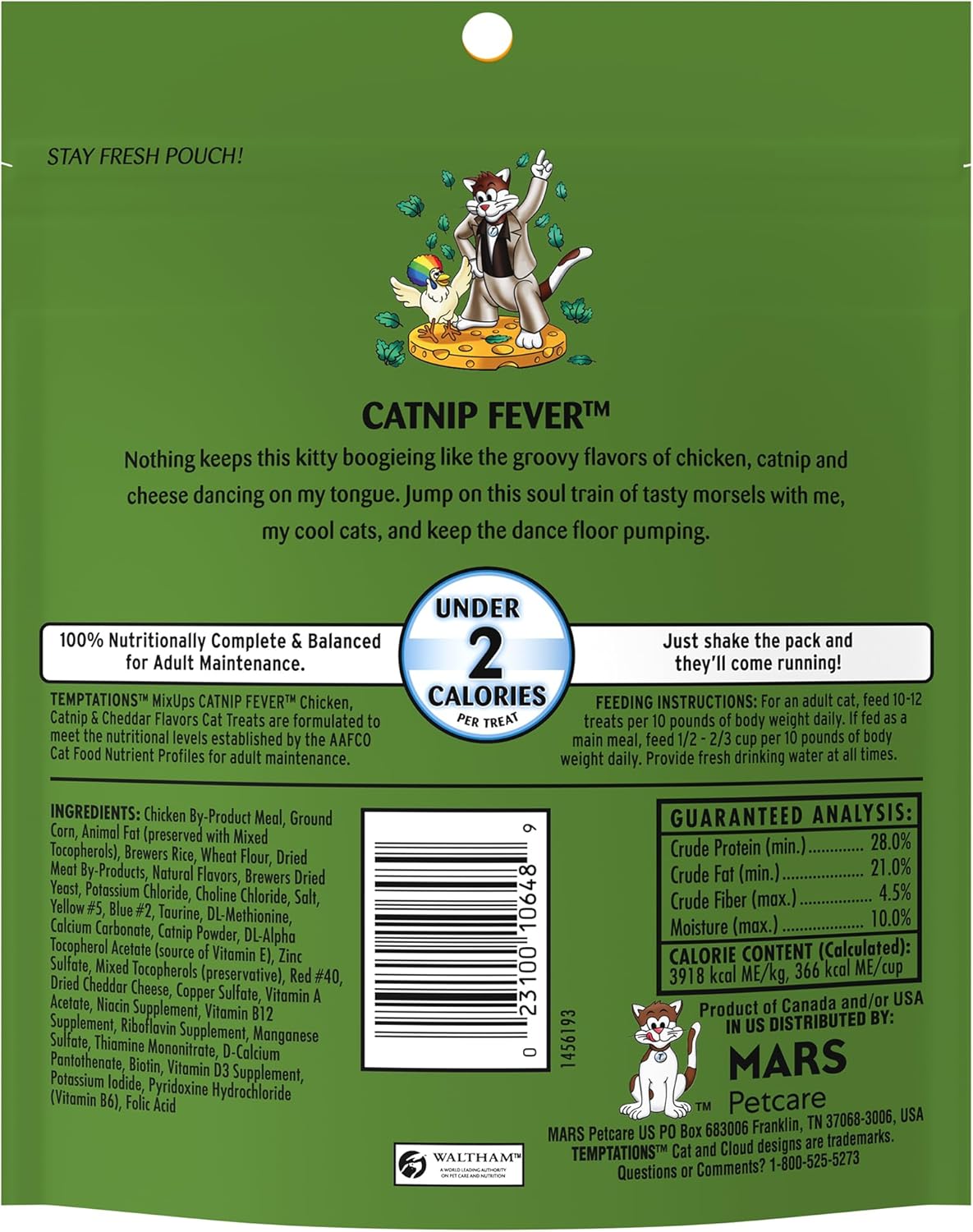 Temptations MixUps Catnip Fever Flavor Crunchy and Soft Cat Treats, 6.3 oz. Pouch (Pack of 10)