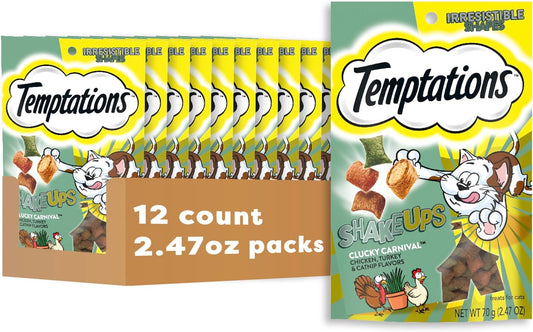 Temptations ShakeUps Crunchy and Soft Cat Treats, Clucky Carnival Flavor, (12) 2.47 oz. Pouches