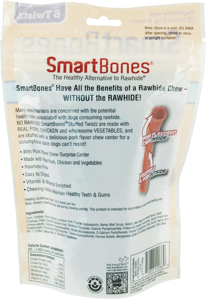 SmartBones Stuffed Twistz 6 Count, Rawhide-Free Chews For Dogs Stuffed With Pork Flavor