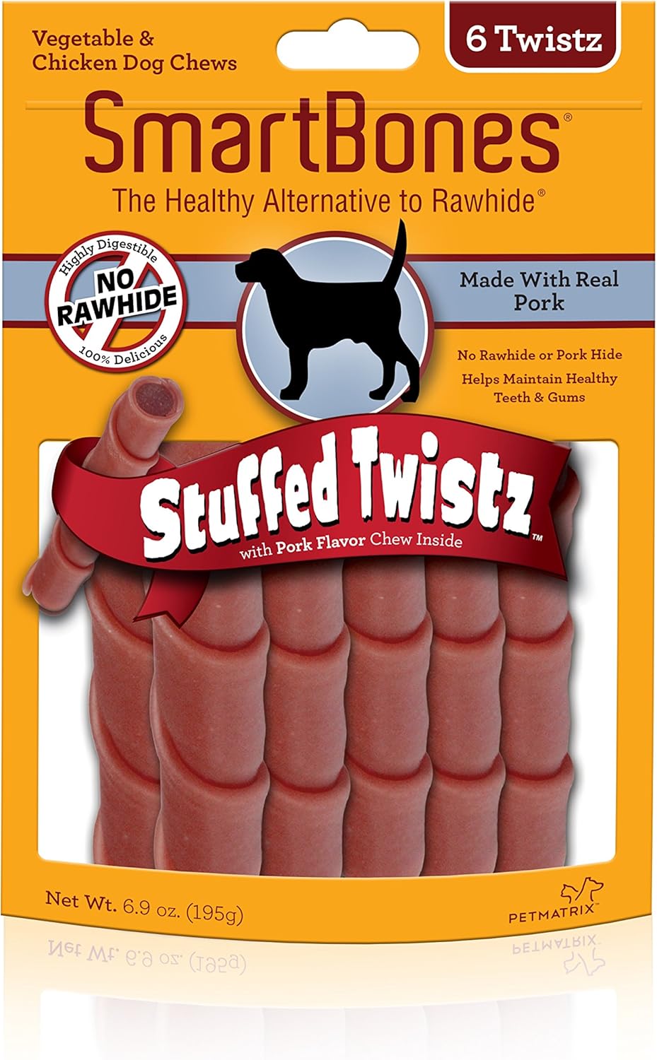 SmartBones Stuffed Twistz 6 Count, Rawhide-Free Chews For Dogs Stuffed With Pork Flavor