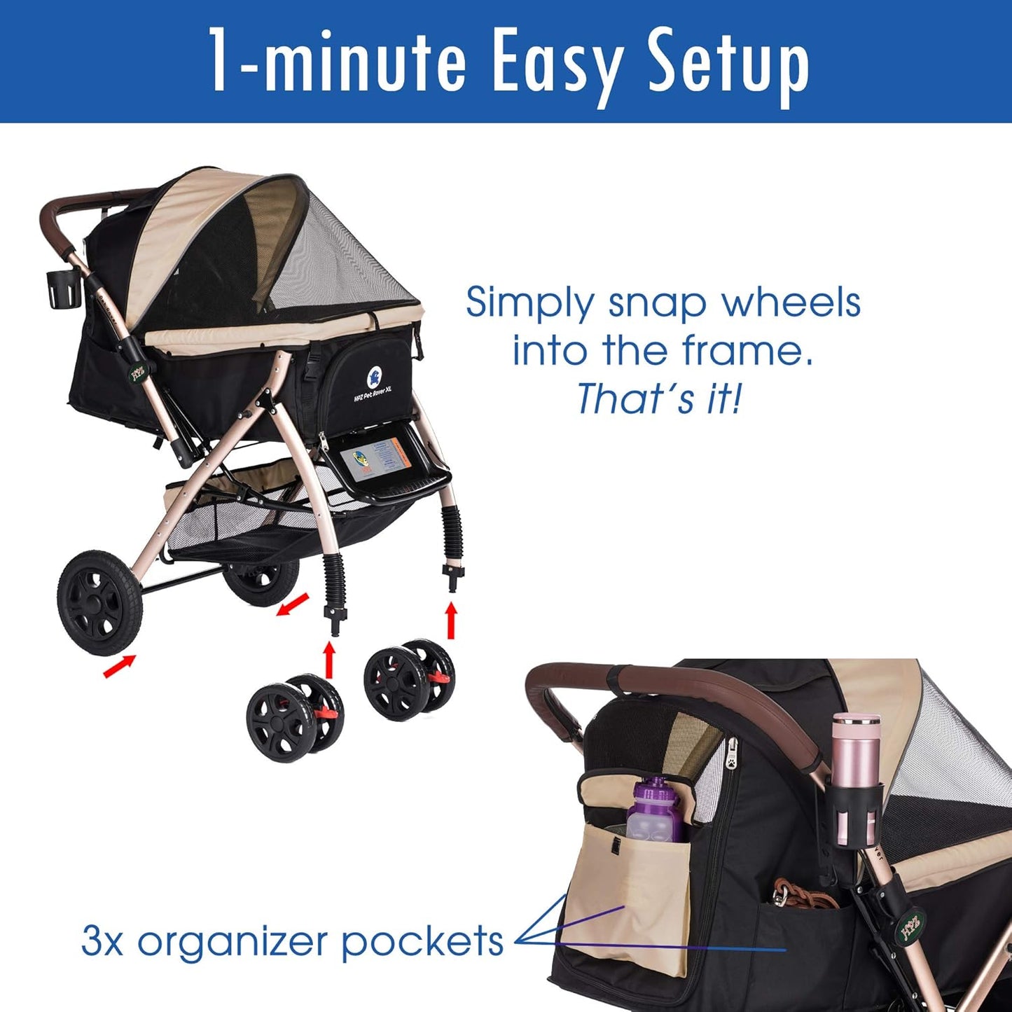 XL Extra-Long Premium Heavy Duty Dog/Cat/Pet Stroller Travel Carriage for Small, Medium, Large Pets (Taupe 2nd-Gen)