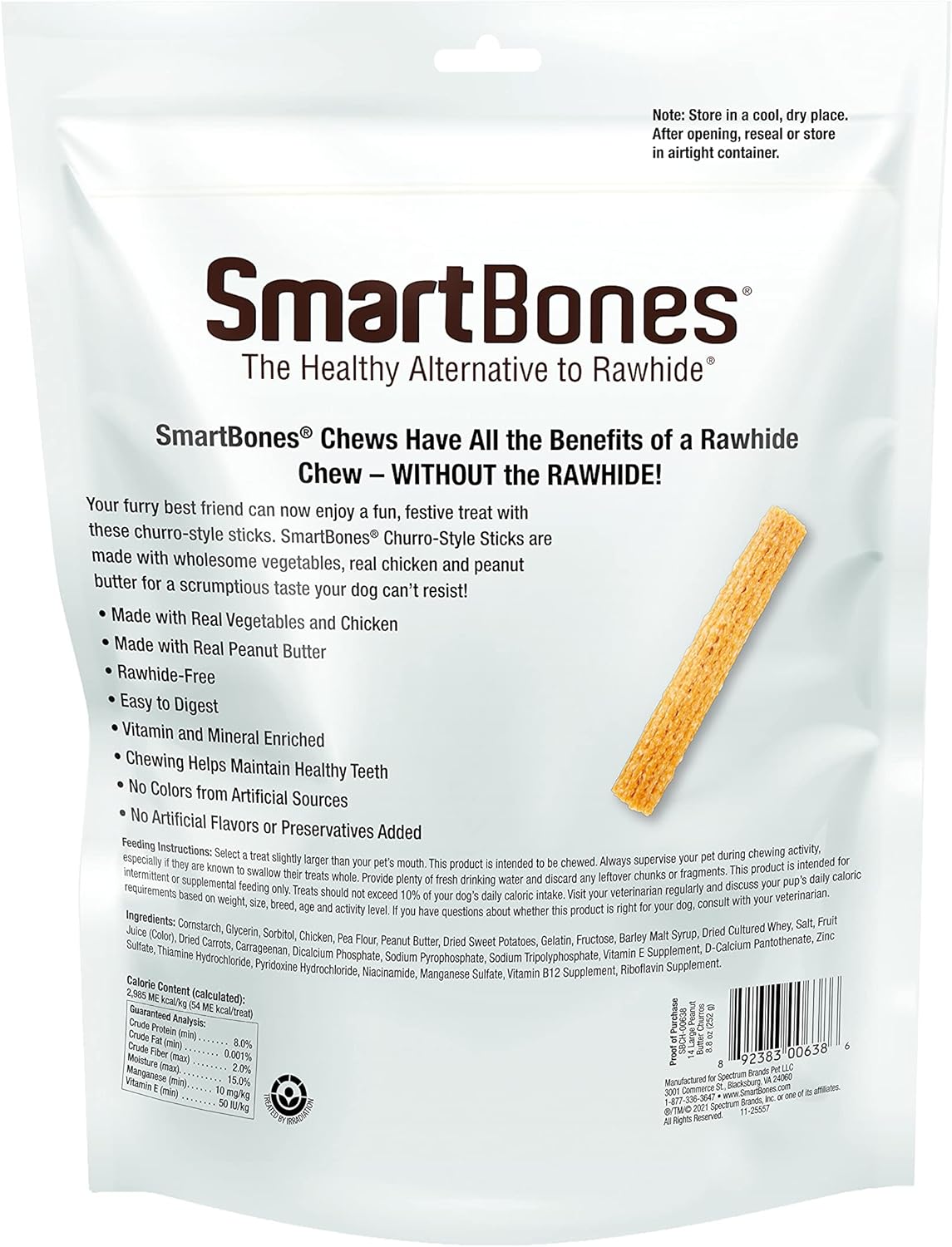 SmartBones No Artificial Colors or Preservatives Churro-Style Chews, Treat Your Dog with Real Chicken and Vegetables