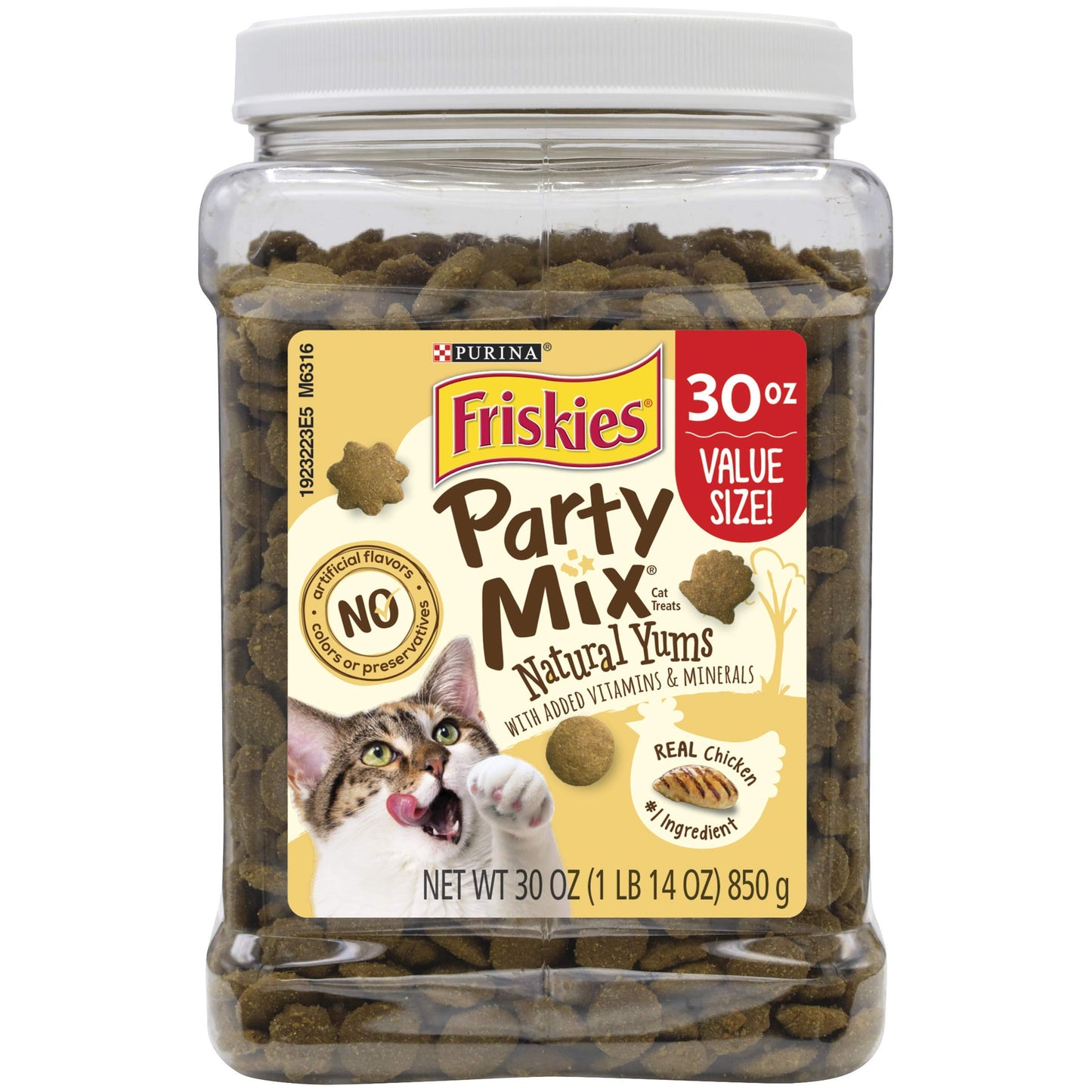 Purina Friskies Made in USA Facilities, Natural Cat Treats, Party Mix Natural Yums Catnip Flavor - 30 oz. Canister