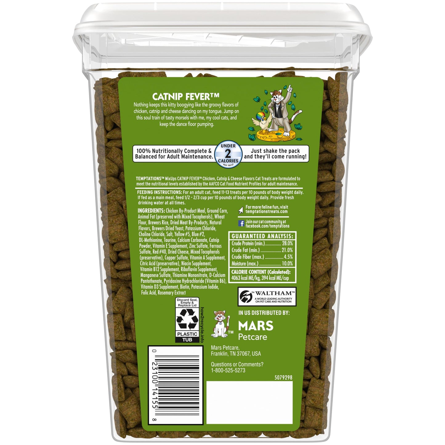 Temptations MixUps Catnip Fever Flavor Crunchy and Soft Cat Treats, 16 oz. Tub