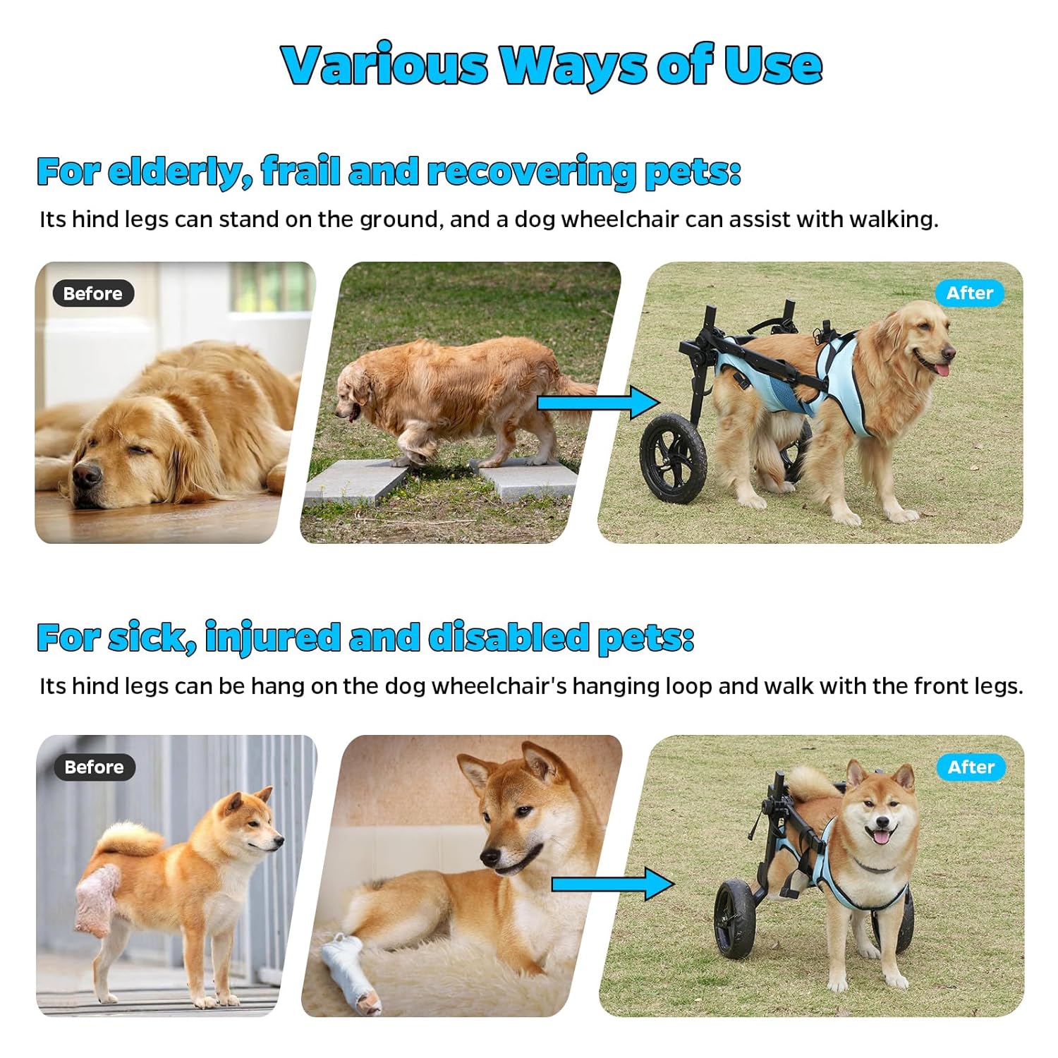 Dog Wheelchair for Back Legs, Dog Wheelchair Cart, Doggy/cat Wheelchair with Disabled Hind Legs Walking, Mobility Aids for Large Pets Hind Limbs, Dog Carts with Wheels, Light Weight, XL