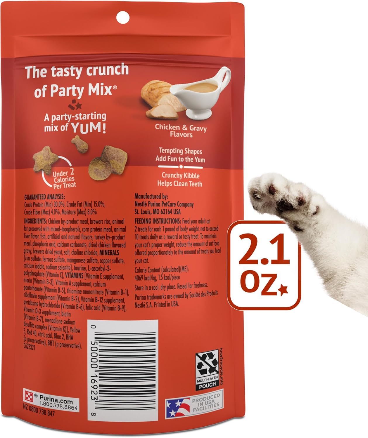 Purina Friskies Cat Treats, Party Mix Gravy-licious Crunch Chicken and Gravy Flavors - (Pack of 10) 2.1 oz. Pouches