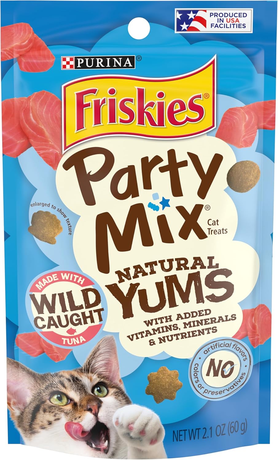 Purina Friskies Natural Cat Treats, Party Mix Natural Yums With Wild Tuna - (Pack of 10) 2.1 oz. Pouches