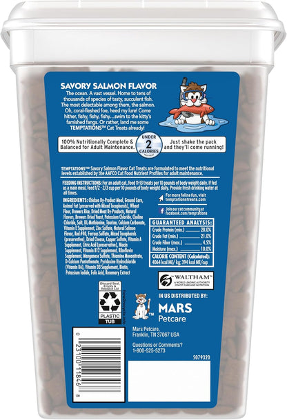 Temptations Classic Crunchy and Soft Cat Treats Savory Salmon Flavor, 30 oz. Tub