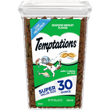 Temptations Classic Crunchy and Soft Cat Treats Seafood Medley Flavor, 48 oz. Pouch