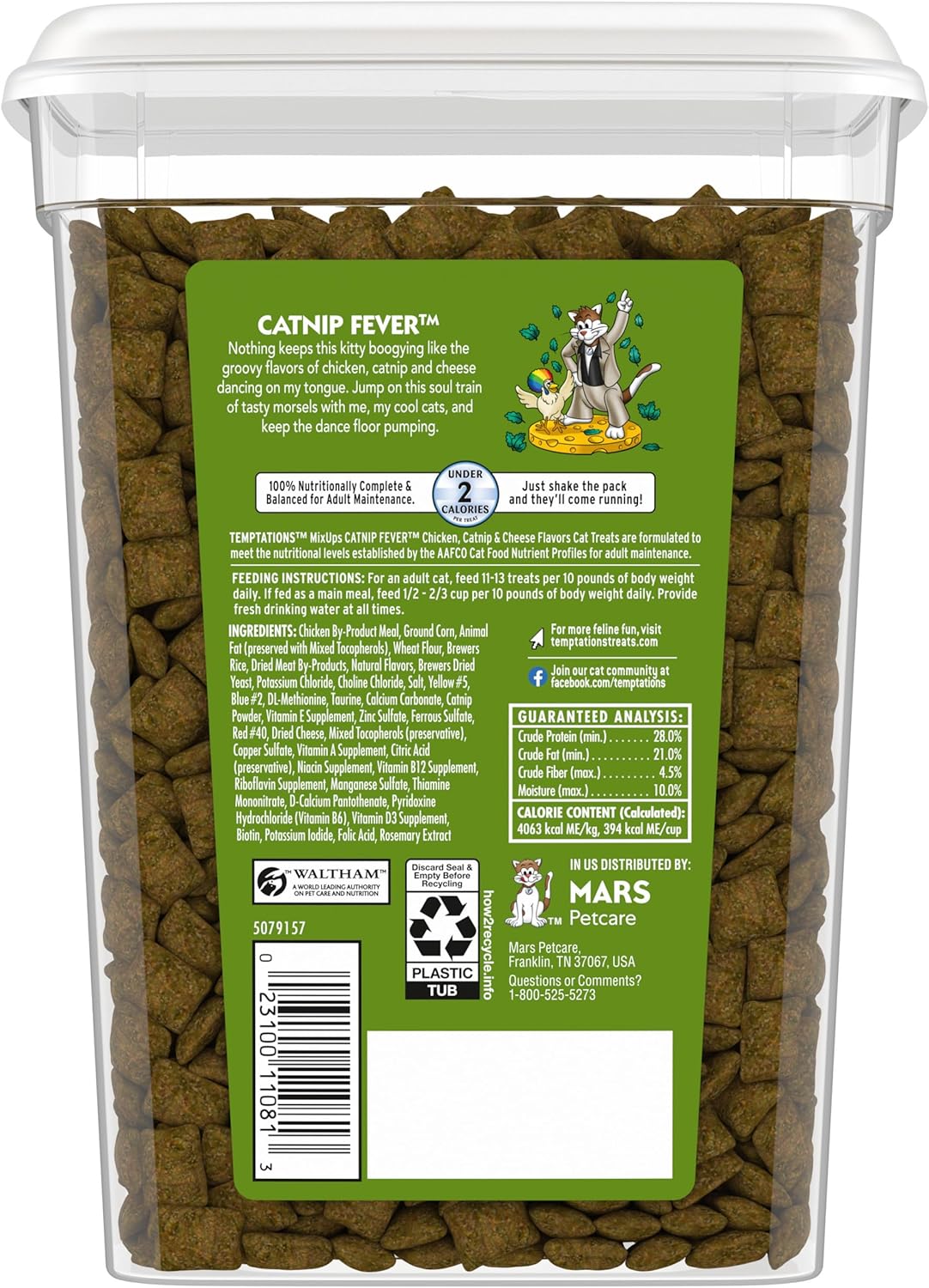 Temptations MixUps Catnip Fever Flavor Crunchy and Soft Cat Treats, 16 oz. Tub