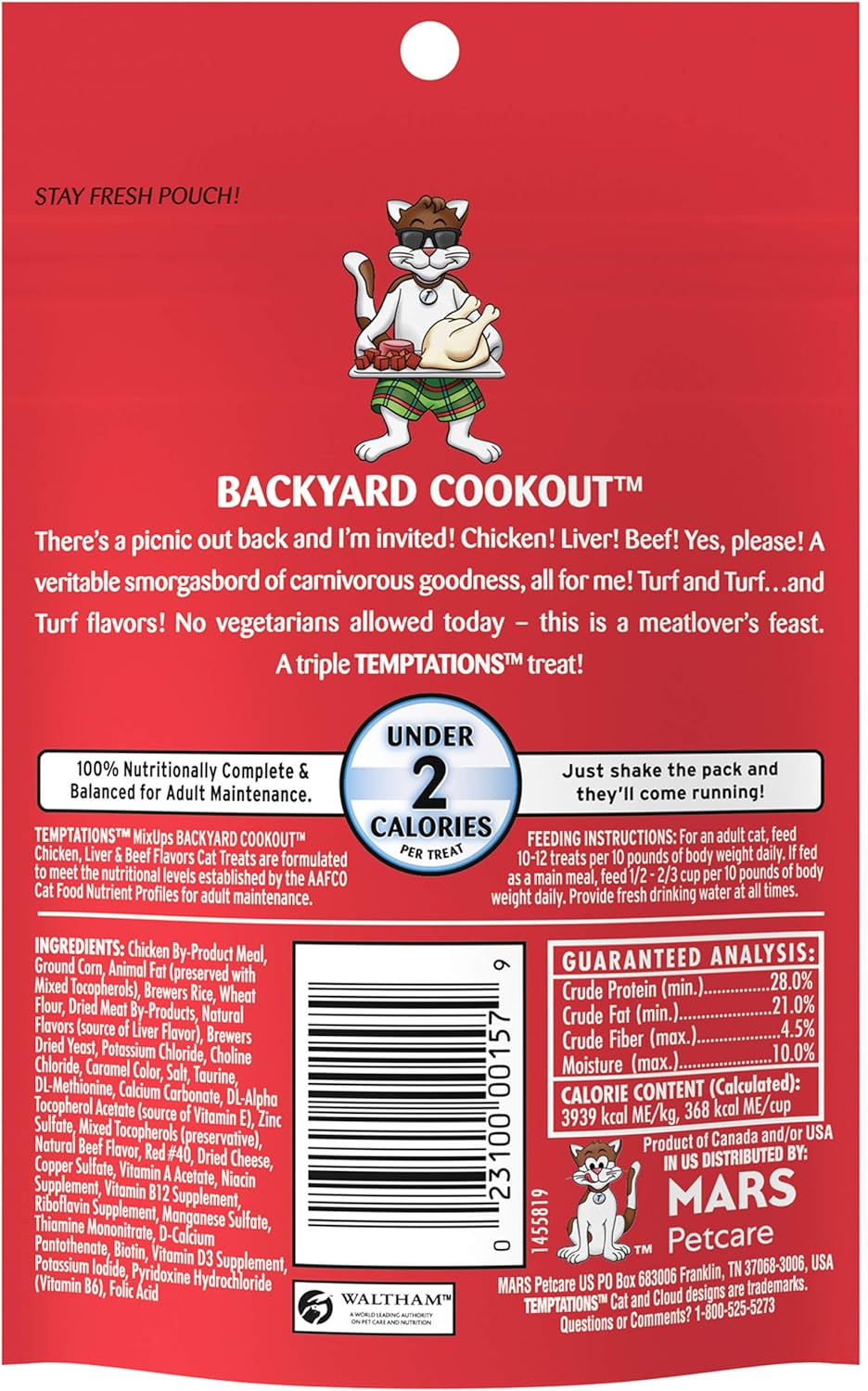 Temptations MixUps Backyard Cookout Flavor Crunchy and Soft Cat Treats, 3 oz. Pouch (Pack of 12)