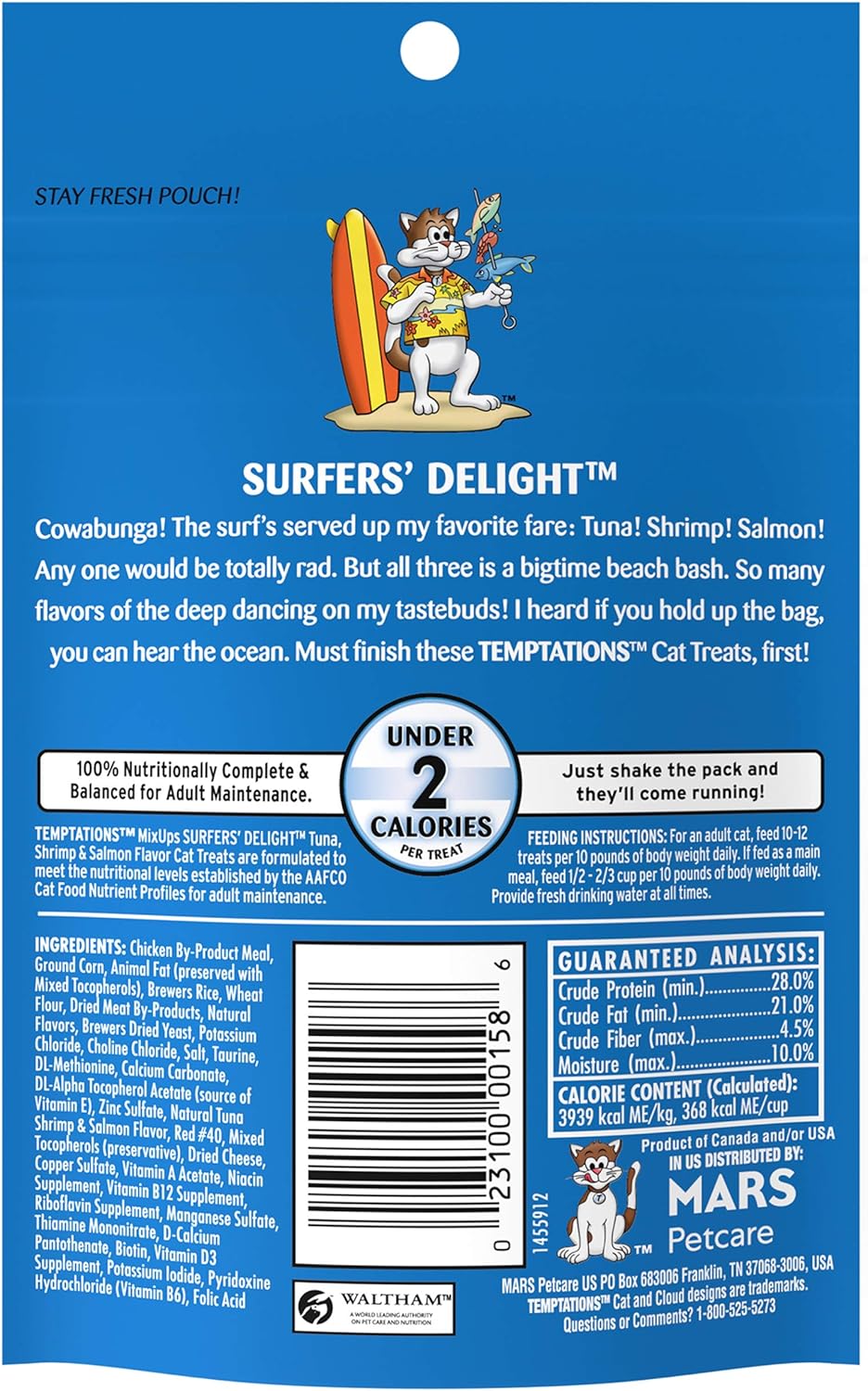 TEMPTATIONS MIXUPS Crunchy and Soft Cat Treats SURFERS' DELIGHT Flavor, (12) 3 oz. Pouches