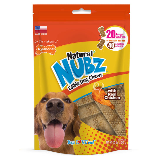 Nylabone Nubz Natural Edible Chew Treats for Dogs, Made in USA, Chicken Flavor, Large - Up to 50 lbs. (40 Count)