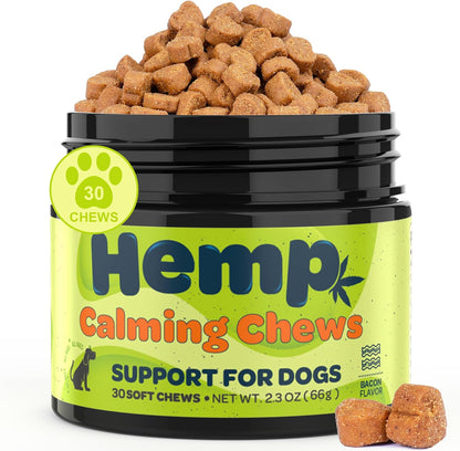 Zingly Hemp Calming Chews for Dogs Calming Treats Chews - Anxiety Relief Treats, Separation Anxiety Relief for Dogs Calming Treats Pet Calming Care Chews for Anti Anxiety Dogs, Bacon, 30 Counts