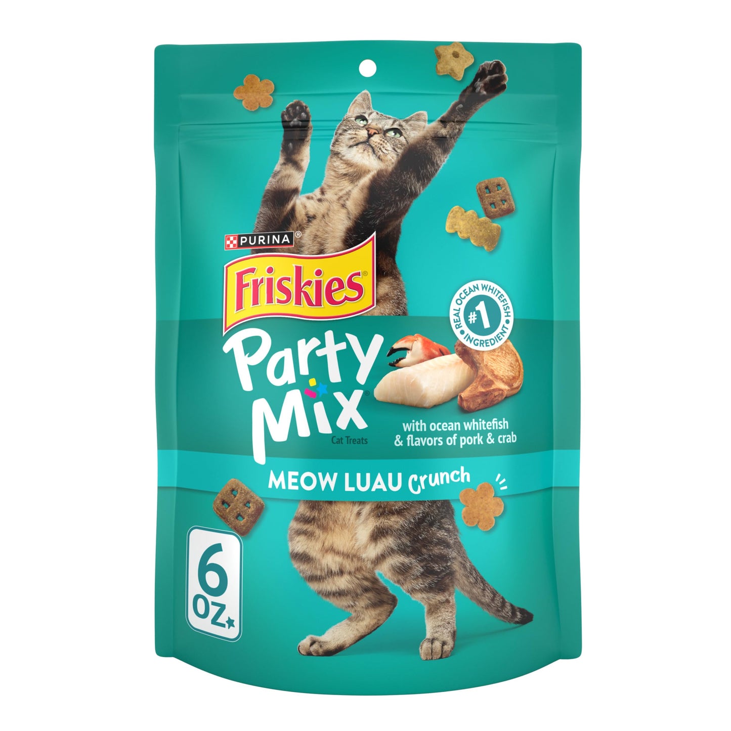 Purina Friskies Cat Treats, Party Mix Seafood Lovers Crunch - (Pack of 6) 6 oz. Pouches