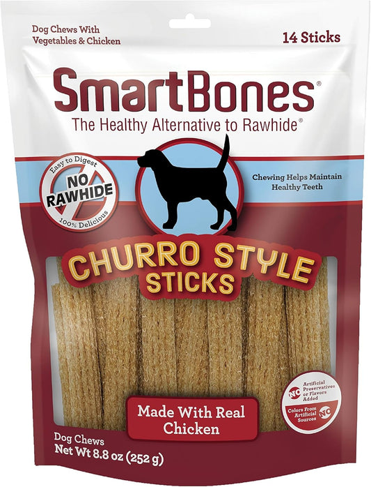 SmartBones Churro-Style Sticks 14 Count, Made with Real Chicken, Rawhide-Free Chews for Dogs