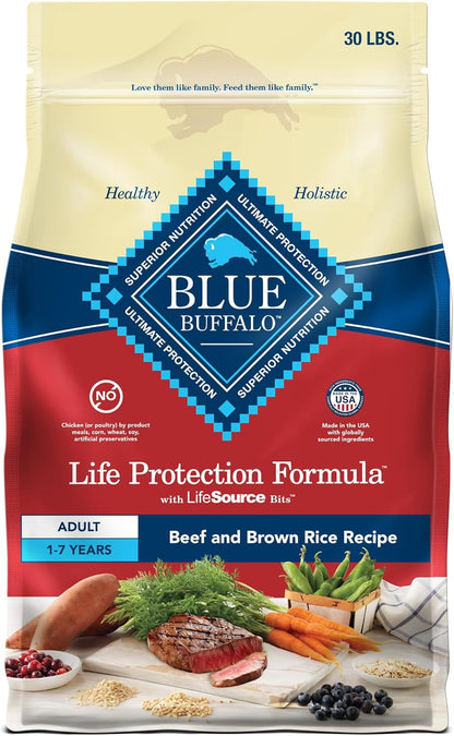 Blue Buffalo Life Protection Formula Adult Dry Dog Food, Helps Build and Maintain Strong Muscles, Made with Natural Ingredients, Beef & Brown Rice Recipe, 30-lb Bag