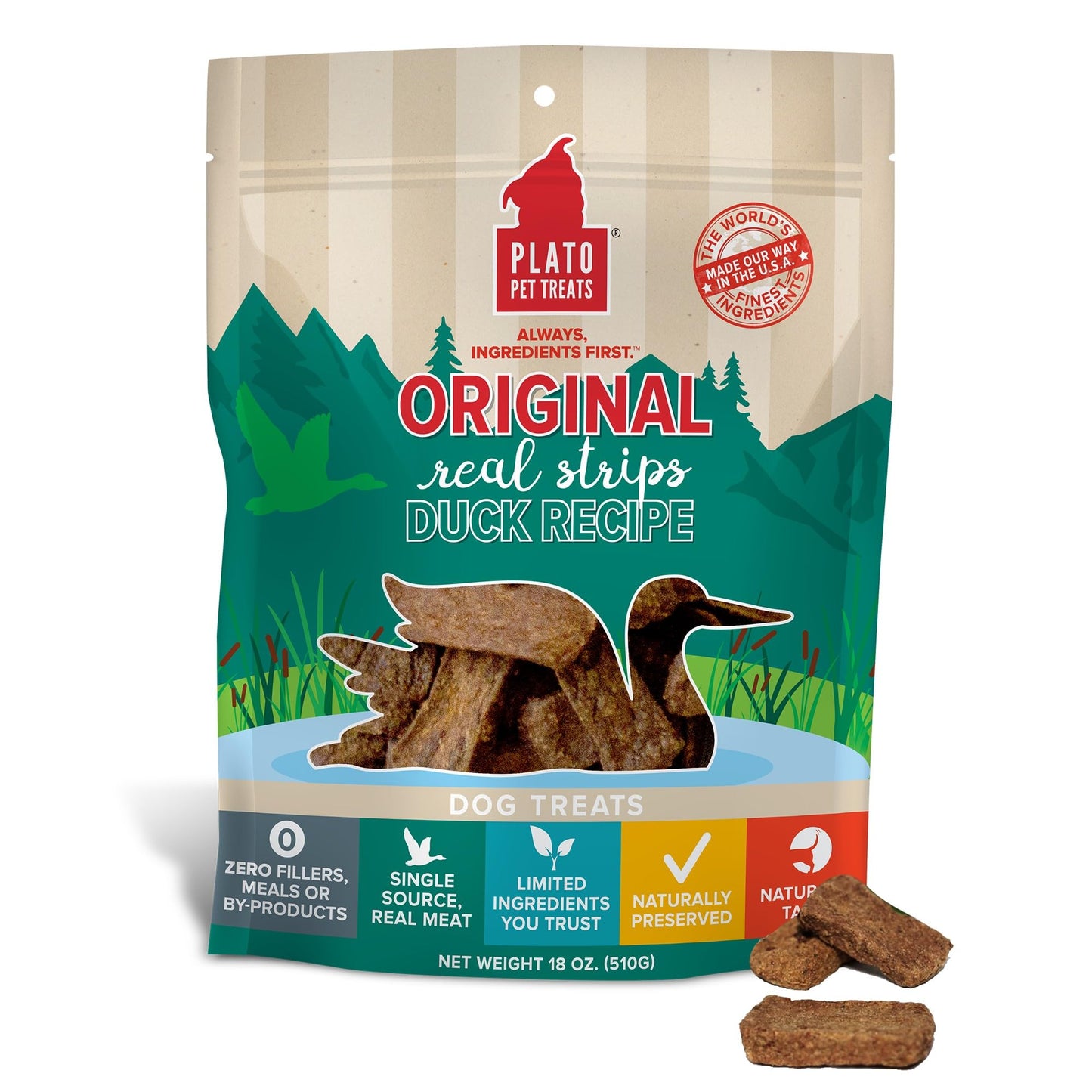 PLATO Turkey Real Strips Natural Dog Treats - Real Meat - Air Dried - Made in the USA - Turkey & Cranberry, 18 ounces