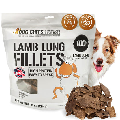 Dog Chits Bison Lung Fillets Dog and Puppy Treats - All Natural Grain and Chemical Free Training Chews - High Protein and Low Fat - Supports Dental Health - Made in The USA - Large 10 oz Bag