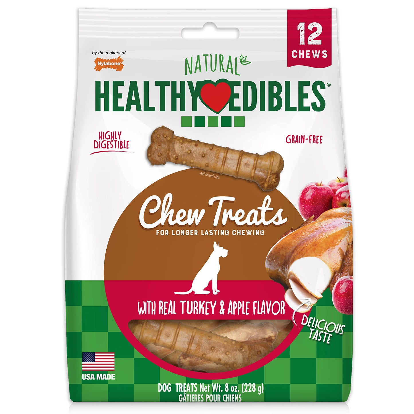 Nylabone Healthy Edibles Natural Dog Chews Long Lasting Chicken Flavor Treats for Dogs, X-Small/Petite (8 Count)