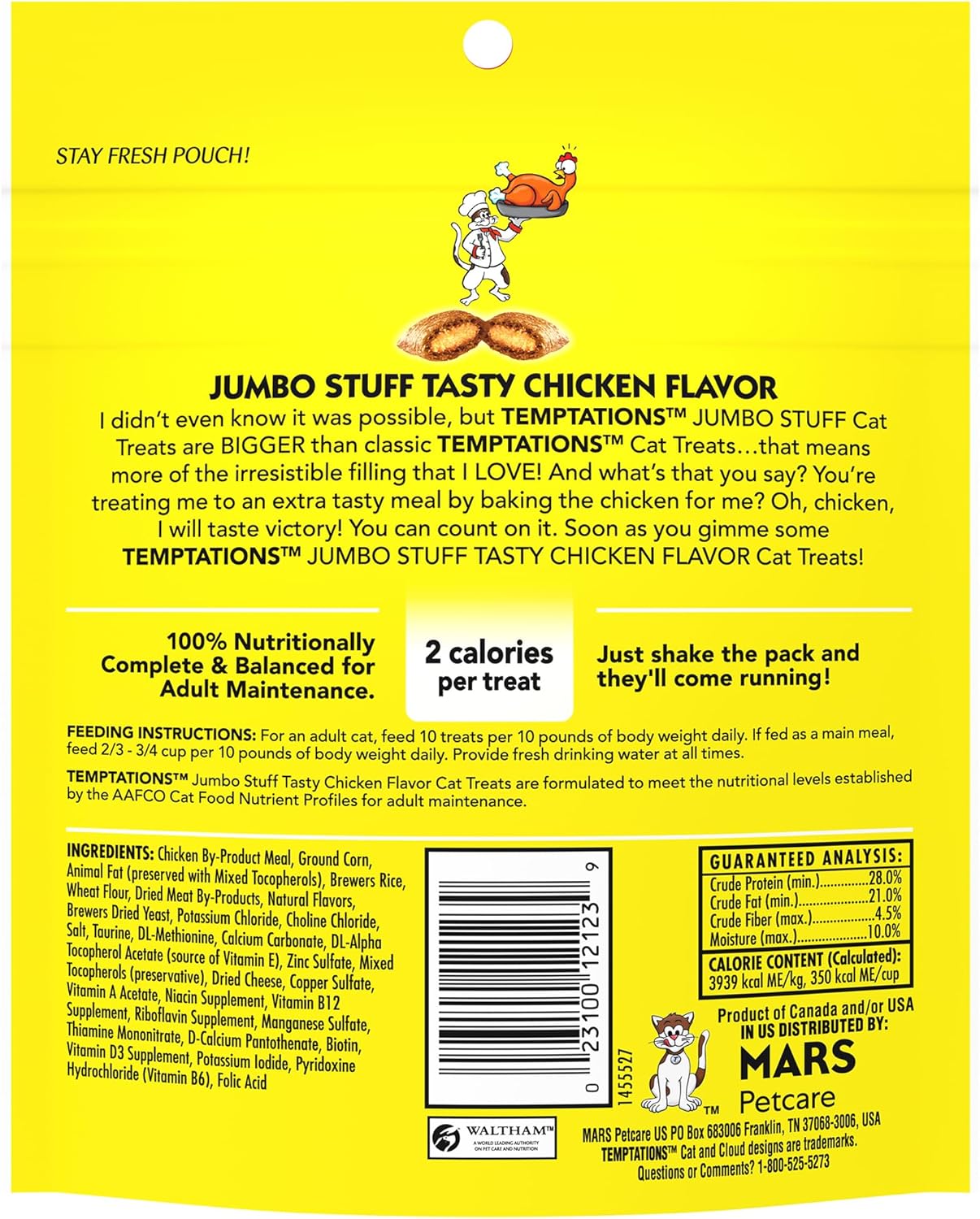 Temptations Jumbo Stuff Crunchy and Soft Cat Treats Tasty Chicken Flavor, 5.3 oz (Pack of 10)