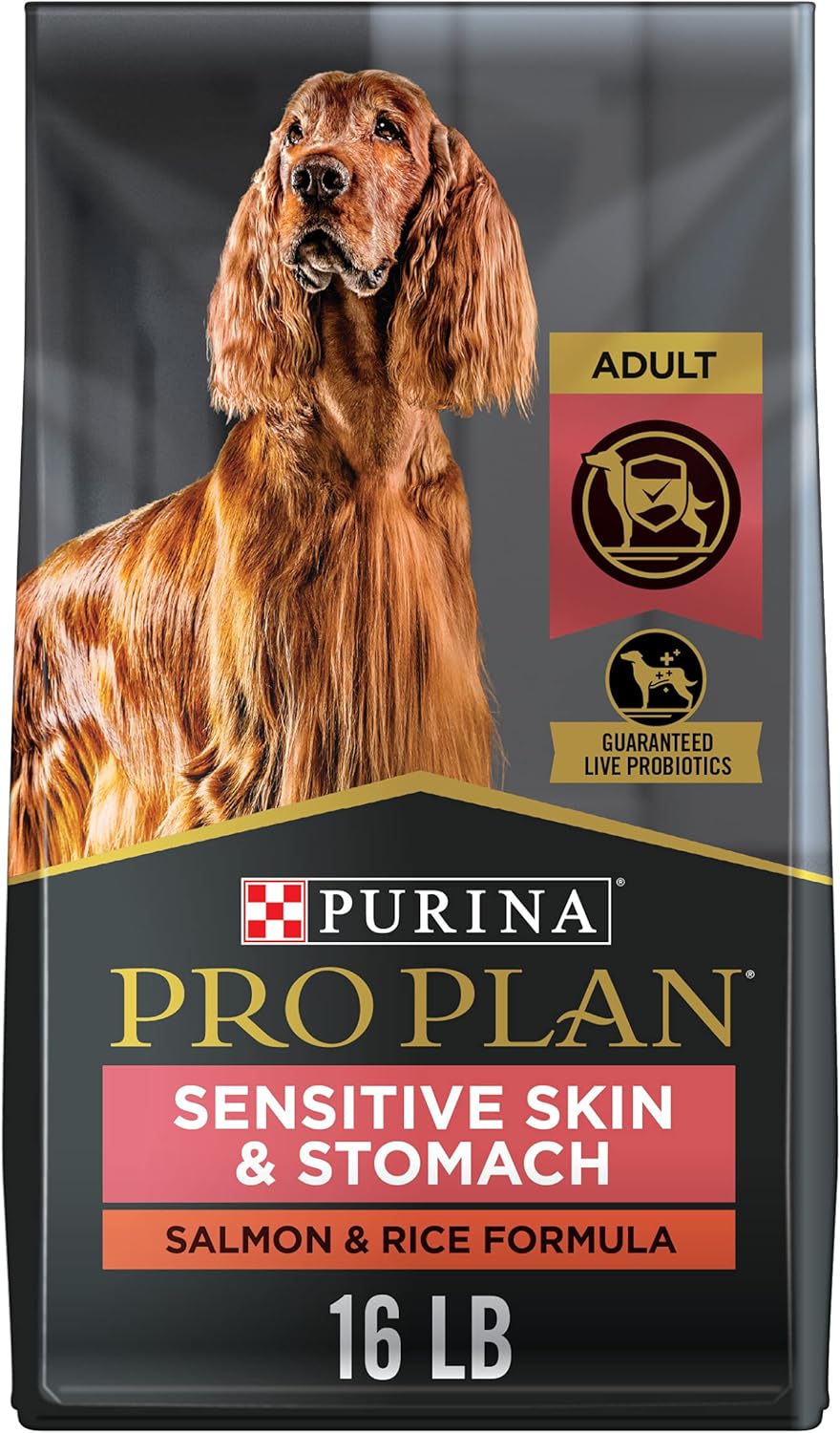 Purina Pro Plan Sensitive Skin and Stomach Dog Food Dry, Adult Salmon & Rice Formula, Digestive Health - 16 lb. Bag