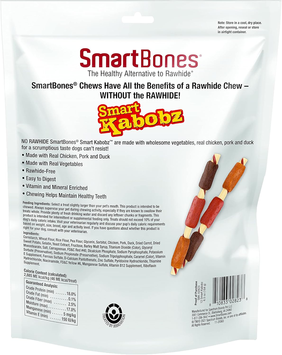 SmartBones Smart Kabobz, Treat Your Dog to a Rawhide-Free Chew Made With Real Chicken, Beef and Pork, 12 Count (Pack of 1)