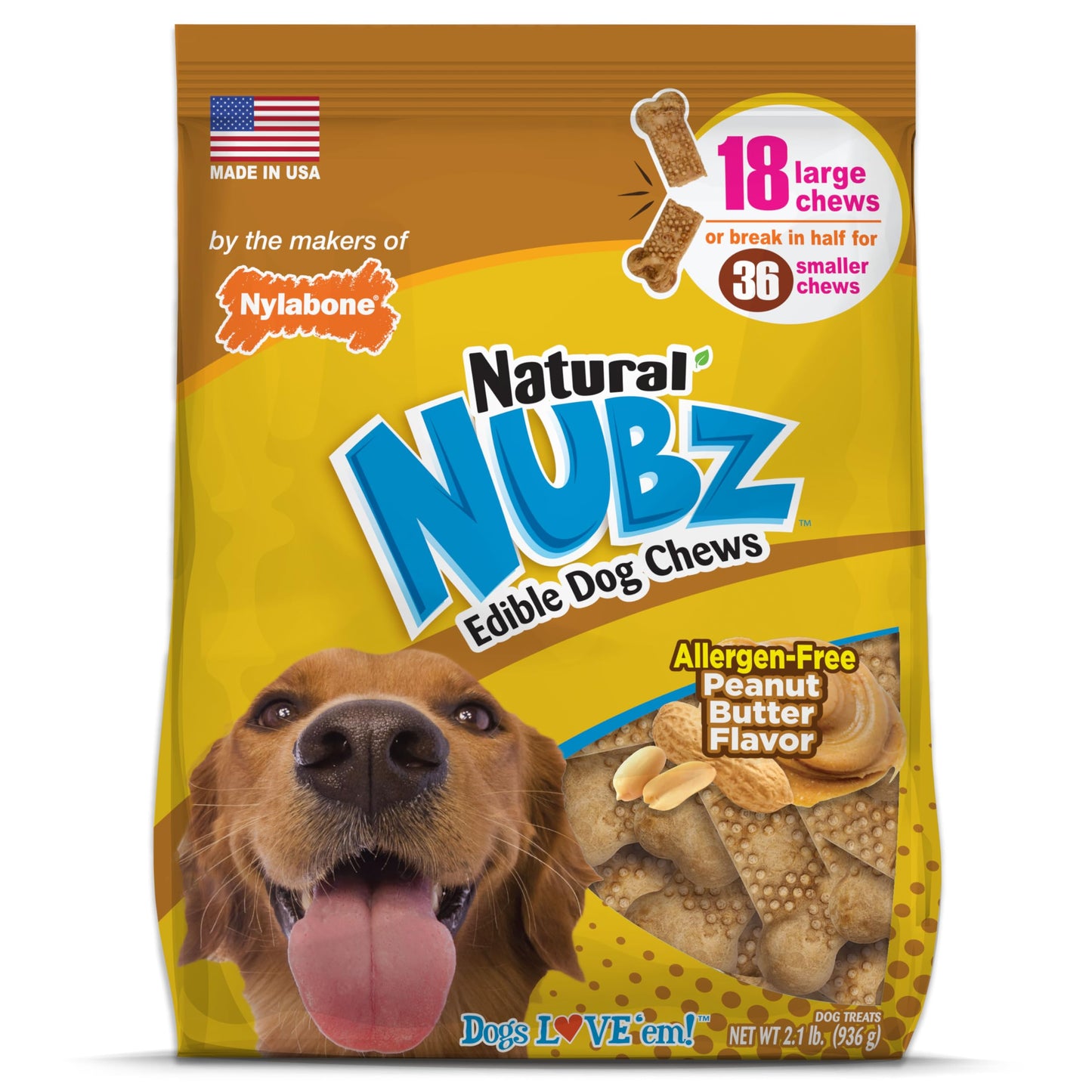 Nylabone Nubz Natural Edible Chew Treats for Dogs, Made in USA, Chicken Flavor, Large - Up to 50 lbs. (40 Count)