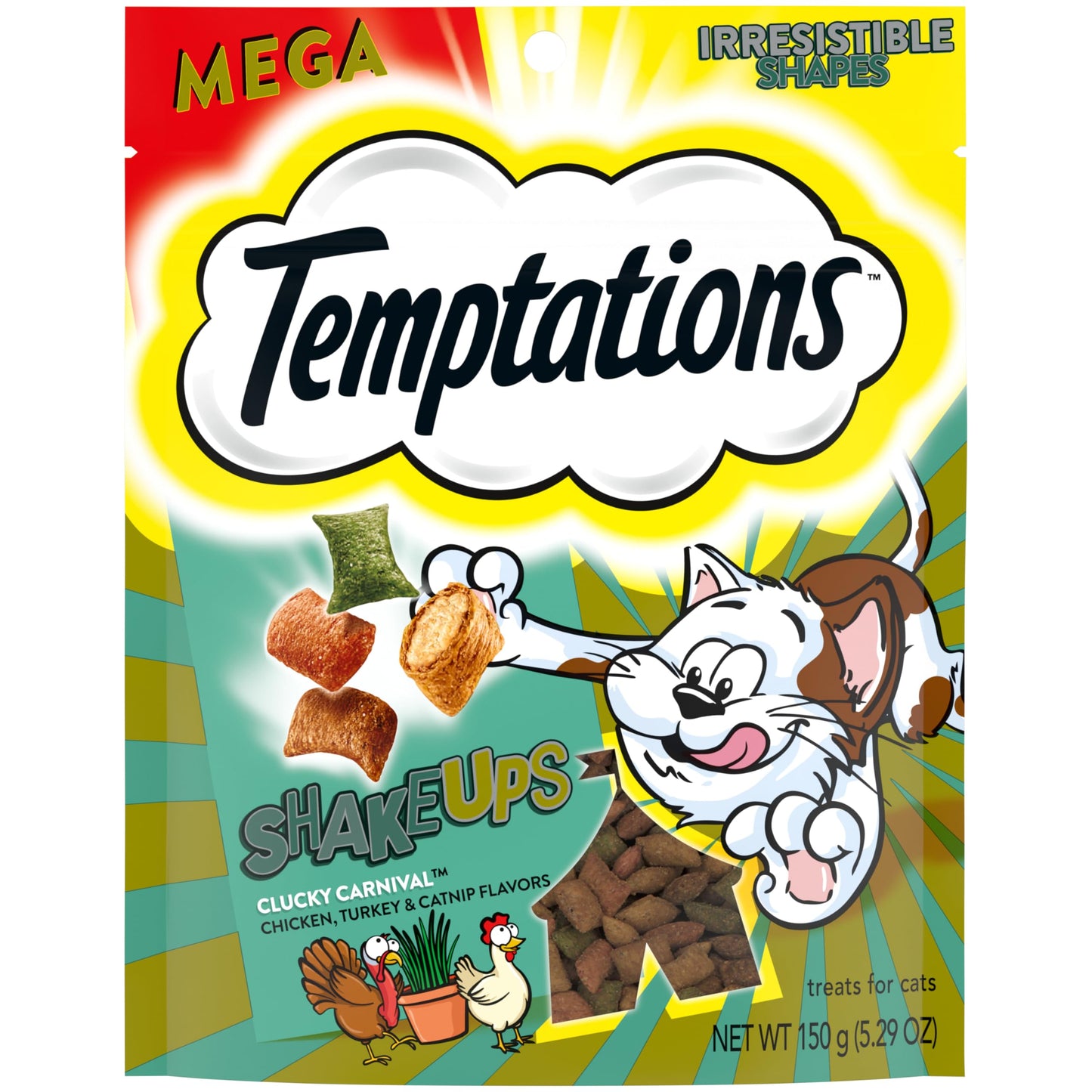 Temptations ShakeUps Crunchy and Soft Cat Treats Clucky Carnival Flavor, 5.29 oz. Pouch