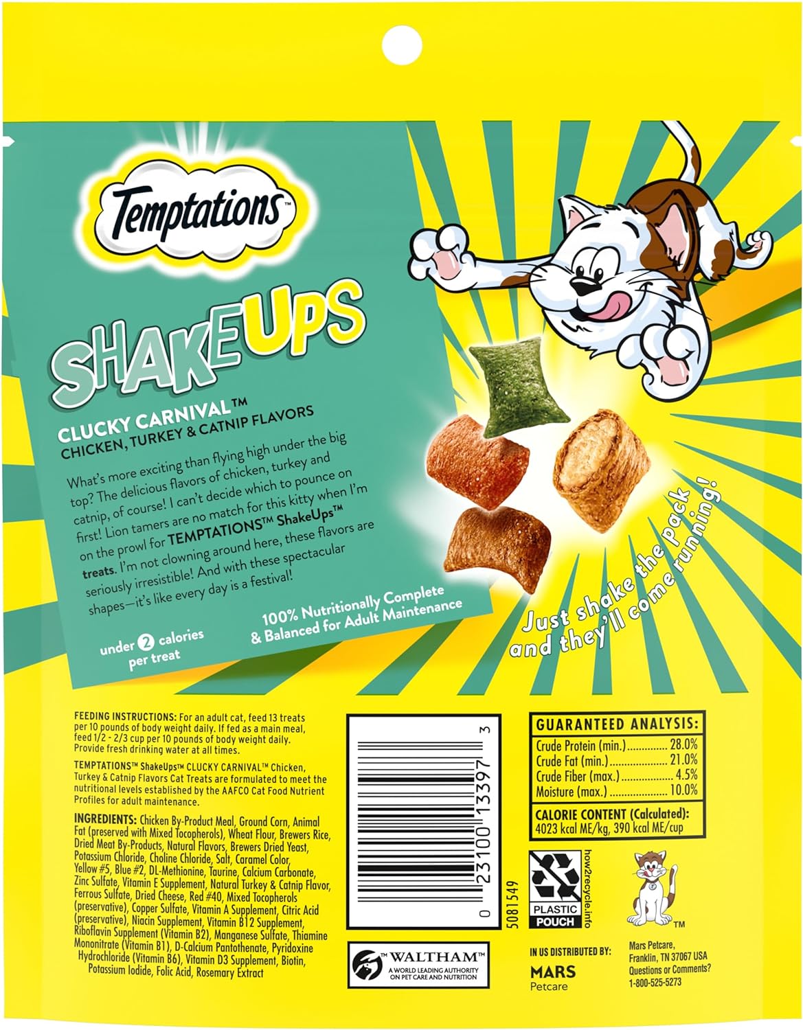 Temptations ShakeUps Crunchy and Soft Cat Treats Clucky Carnival Flavor, 5.29 oz. Pouch